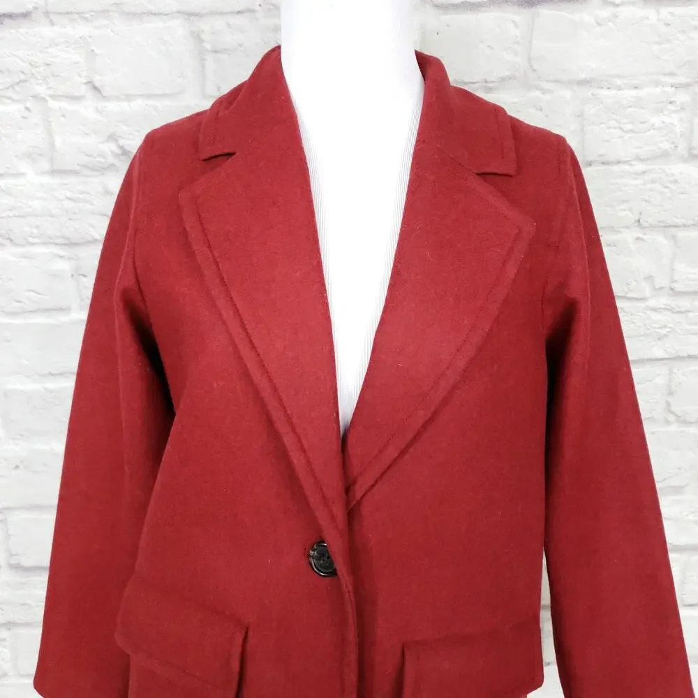 J. Crew Melton Wool Boyfriend Topcoat Red Size 00P